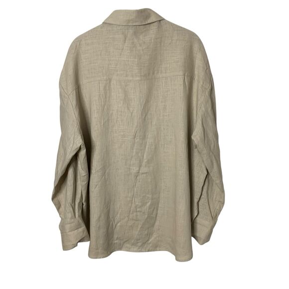 Zara Oversized Linen Blend Shirt Womens Medium Long Sleeve Beige Button Down Top - Picture 7 of 12